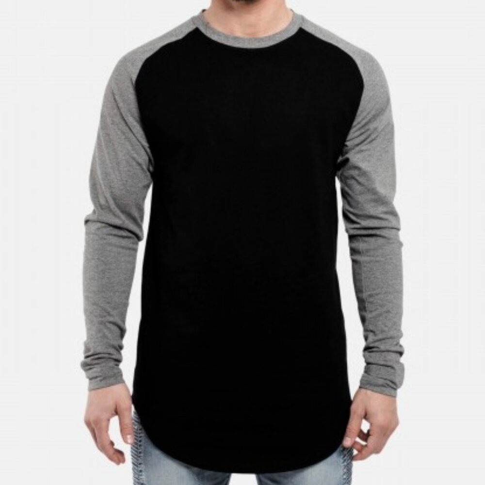 [Medium] Blackskies Long Sleeve Men's Baseball T-Shirt Longline Curved Hem